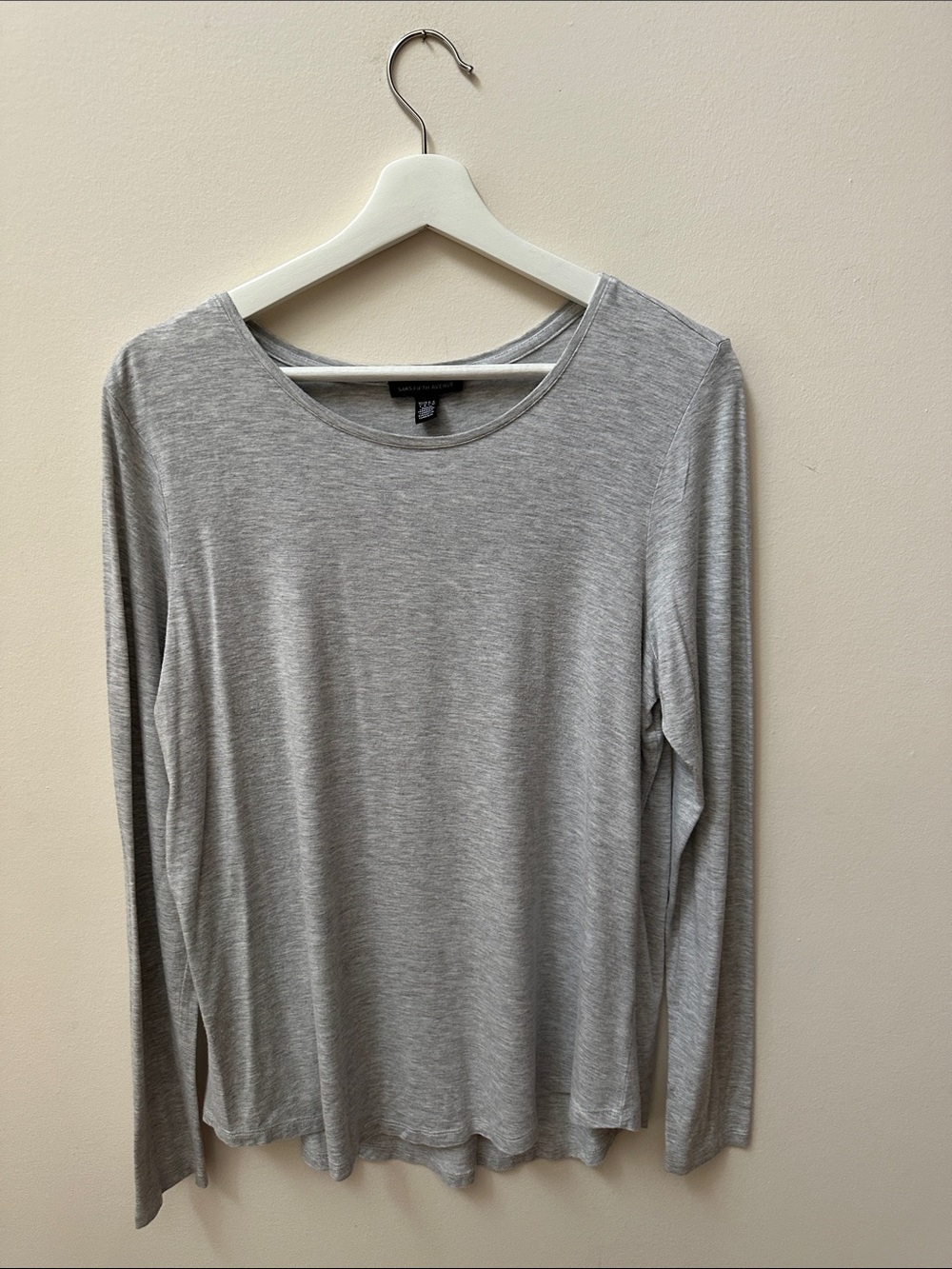 Saks Fifth Avenue Heather Gray Long-Sleeve Scoop Neck Tee